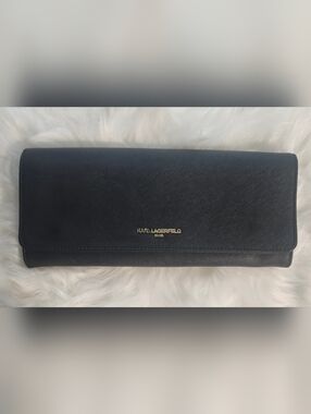 Karl Lagerfeld Black Saffiano Leather Clutch